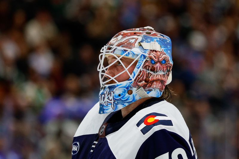 Feb 26, 2026; Denver, Colorado, USA; Colorado Avalanche goaltender MacKenzie Blackwood (39) in the first period against the Minnesota Wild at Ball Arena. Mandatory Credit: Isaiah J. Downing-Imagn Images