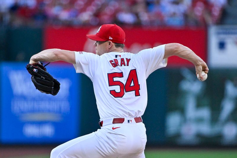 Jun 6, 2024; St. Louis, Missouri, USA;  St. Louis Cardinals starting pitcher Sonny Gray (54) pitches against the Colorado Rockies during the first inning at Busch Stadium. Mandatory Credit: Jeff Curry-USA TODAY Sports