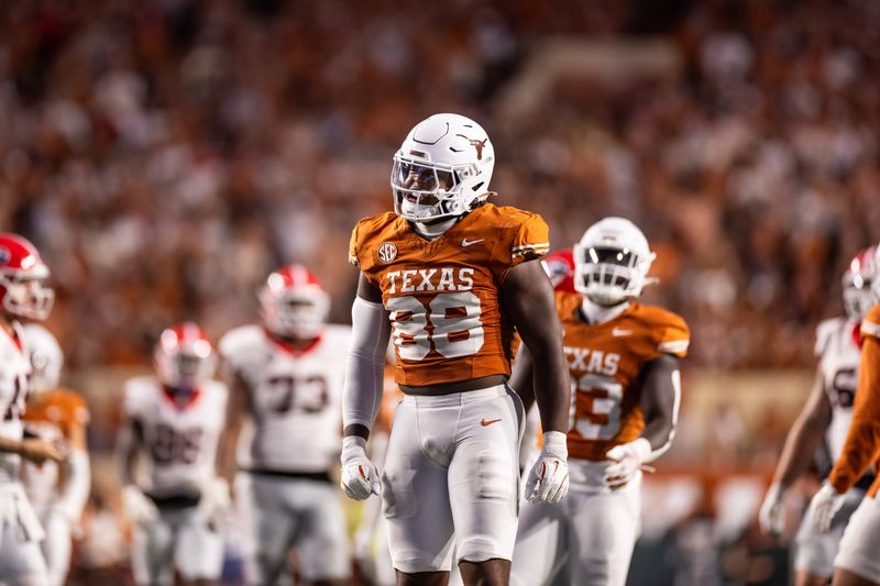 Oct 19, 2024; Austin, Texas, USA; Texas Longhorns linebacker Barryn Sorrell (88) celebrates after a tackle for loss against the Georgia Bulldogs in the third quarter at Darrell K Royal-Texas Memorial Stadium. Mandatory Credit: Brett Patzke-Imagn Images