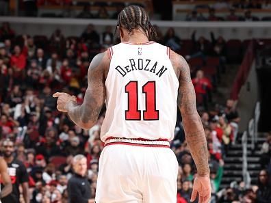 CHICAGO, IL - DECEMBER 2: DeMar DeRozan #11 of the Chicago Bulls looks on during the game against the New Orleans Pelicans on December 2, 2023 at United Center in Chicago, Illinois. NOTE TO USER: User expressly acknowledges and agrees that, by downloading and or using this photograph, User is consenting to the terms and conditions of the Getty Images License Agreement. Mandatory Copyright Notice: Copyright 2023 NBAE (Photo by Jeff Haynes/NBAE via Getty Images)