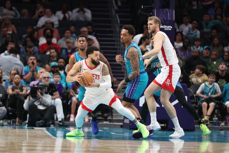 CHARLOTTE, NC - JANUARY 26:  Fred VanVleet #5 of the Houston Rockets handles the ball during the game against the Charlotte Hornets on January 26, 2024 at Spectrum Center in Charlotte, North Carolina. NOTE TO USER: User expressly acknowledges and agrees that, by downloading and or using this photograph, User is consenting to the terms and conditions of the Getty Images License Agreement.  Mandatory Copyright Notice:  Copyright 2024 NBAE (Photo by Brock Williams-Smith/NBAE via Getty Images)