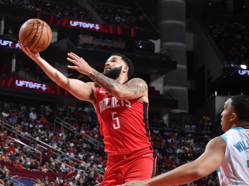 HOUSTON, TX - OCTOBER 23: Fred VanVleet #5 of the Houston Rockets shoots the ball during the game against the Charlotte Hornets  during a regular season game on October 23, 2024 at the Toyota Center in Houston, Texas. NOTE TO USER: User expressly acknowledges and agrees that, by downloading and or using this photograph, User is consenting to the terms and conditions of the Getty Images License Agreement. Mandatory Copyright Notice: Copyright 2024 NBAE (Photo by Logan Riely/NBAE via Getty Images)