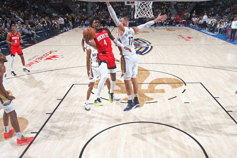 NEW ORLEANS, LA - FEBRUARY 22: Jalen Green #4 of the Houston Rockets shoots the ball during the game against the New Orleans Pelicans on February 22, 2024 at the Smoothie King Center in New Orleans, Louisiana. NOTE TO USER: User expressly acknowledges and agrees that, by downloading and or using this Photograph, user is consenting to the terms and conditions of the Getty Images License Agreement. Mandatory Copyright Notice: Copyright 2024 NBAE (Photo by Layne Murdoch Jr./NBAE via Getty Images)