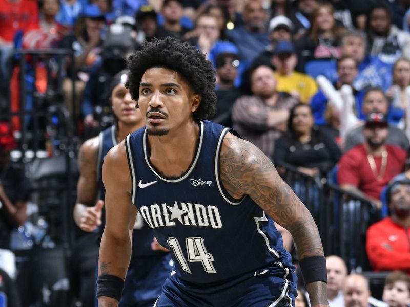 ORLANDO, FL - FEBRUARY 10: Gary Harris #14 of the Orlando Magic looks on during the game against the Chicago Bulls on February 10, 2024 at the Kia Center in Orlando, Florida. NOTE TO USER: User expressly acknowledges and agrees that, by downloading and or using this photograph, User is consenting to the terms and conditions of the Getty Images License Agreement. Mandatory Copyright Notice: Copyright 2024 NBAE (Photo by Fernando Medina/NBAE via Getty Images)