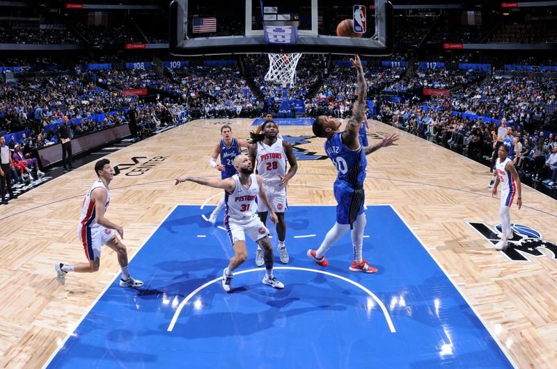 ORLANDO, FL - MARCH 3: Markelle Fultz #20 of the Orlando Magic shoots the ball during the game against the Detroit Pistons on March 3, 2024 at the Kia Center in Orlando, Florida. NOTE TO USER: User expressly acknowledges and agrees that, by downloading and or using this photograph, User is consenting to the terms and conditions of the Getty Images License Agreement. Mandatory Copyright Notice: Copyright 2024 NBAE (Photo by Fernando Medina/NBAE via Getty Images)