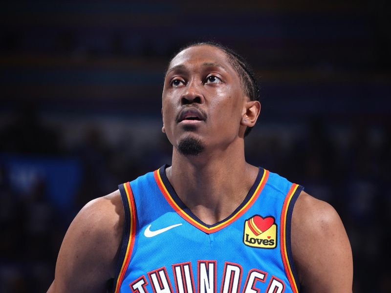 OKLAHOMA CITY, OK - JUNE 8: Jalen Williams #8 of the Oklahoma City Thunder prepares to shoot a free throw during the game against the Indiana Pacers during Game Two of the 2025 NBA Finals on June 8, 2025 at Paycom Center in Oklahoma City, Oklahoma. NOTE TO USER: User expressly acknowledges and agrees that, by downloading and or using this photograph, User is consenting to the terms and conditions of the Getty Images License Agreement. Mandatory Copyright Notice: Copyright 2025 NBAE(Photo by Nathaniel S. Butler/NBAE via Getty Images)