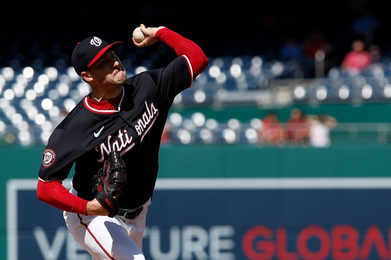 Jun 19, 2024; Washington, District of Columbia, USA; Washington Nationals starting pitcher Patrick Corbin (46) pitches against the Arizona Diamondbacks during the first inning at Nationals Park. Mandatory Credit: Geoff Burke-USA TODAY Sports