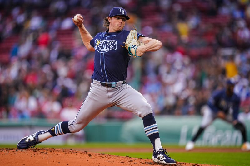 Jun 10, 2025; Boston, Massachusetts, USA; Tampa Bay Rays pitcher Ryan Pepiot (44) throws a pitch against the Boston Red Sox in the first inning at Fenway Park. Mandatory Credit: David Butler II-Imagn Images