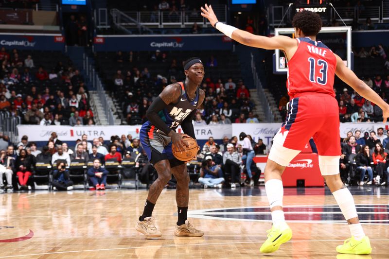 WASHINGTON, DC -? MARCH 27: Dennis Schroder #17 of the Brooklyn Nets handles the ball during the game against the Washington Wizards on March 27, 2024 NBAE at Capital One Arena in Washington, DC. NOTE TO USER: User expressly acknowledges and agrees that, by downloading and or using this Photograph, user is consenting to the terms and conditions of the Getty Images License Agreement. Mandatory Copyright Notice: Copyright 2024 NBAE (Photo by Kenny Giarla/NBAE via Getty Images)