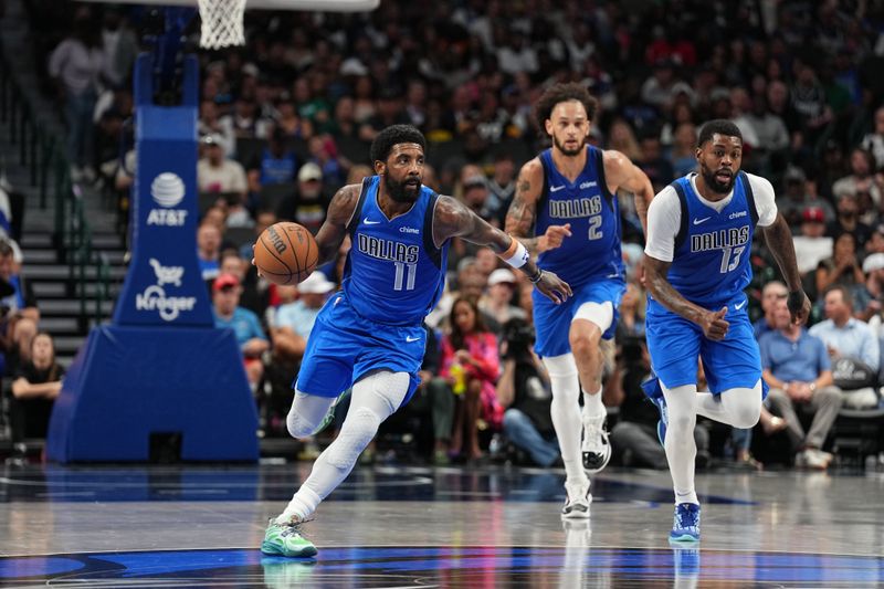 DALLAS, TX - OCTOBER 28: Kyrie Irving #11 of the Dallas Mavericks dribbles the ball during the game against the Utah Jazz on October 28, 2024 at American Airlines Center in Dallas, Texas. NOTE TO USER: User expressly acknowledges and agrees that, by downloading and or using this photograph, User is consenting to the terms and conditions of the Getty Images License Agreement. Mandatory Copyright Notice: Copyright 2024 NBAE (Photo by Glenn James/NBAE via Getty Images)