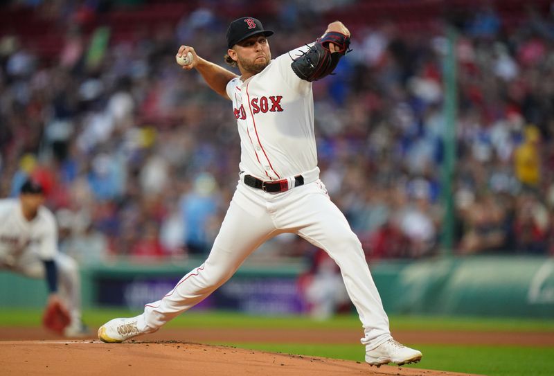 Aug 29, 2024; Boston, Massachusetts, USA; Boston Red Sox starting pitcher Kutter Crawford (50) throws a pitch against the Toronto Blue Jays in the first inning at Fenway Park. Mandatory Credit: David Butler II-USA TODAY Sports