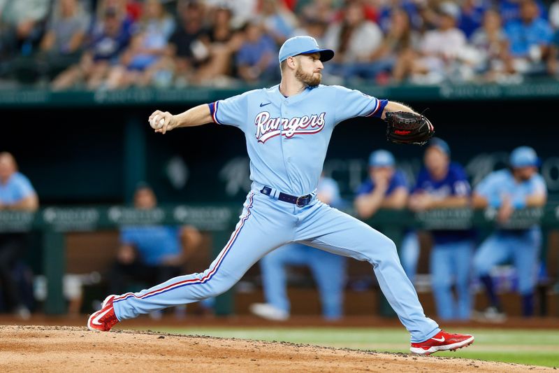 Aug 6, 2023; Arlington, Texas, USA; Texas Rangers relief pitcher Chris Stratton (35) throws during the seventh inning against the Miami Marlins at Globe Life Field. Mandatory Credit: Andrew Dieb-USA TODAY Sports