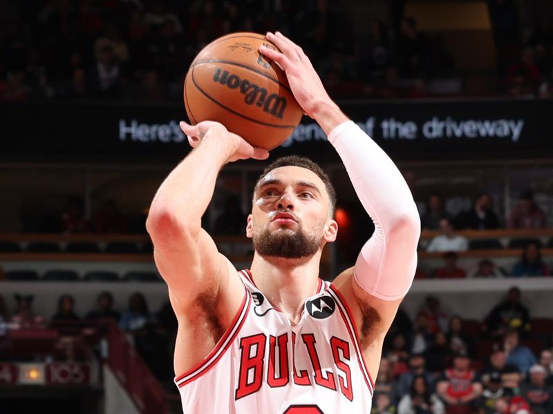 CHICAGO, IL - APRIL 2: Zach LaVine #8 of the Chicago Bulls prepares to shoot a free throw during the game against the Memphis Grizzlies on April 2, 2023 at United Center in Chicago, Illinois. NOTE TO USER: User expressly acknowledges and agrees that, by downloading and or using this photograph, User is consenting to the terms and conditions of the Getty Images License Agreement. Mandatory Copyright Notice: Copyright 2023 NBAE (Photo by Jeff Haynes/NBAE via Getty Images)