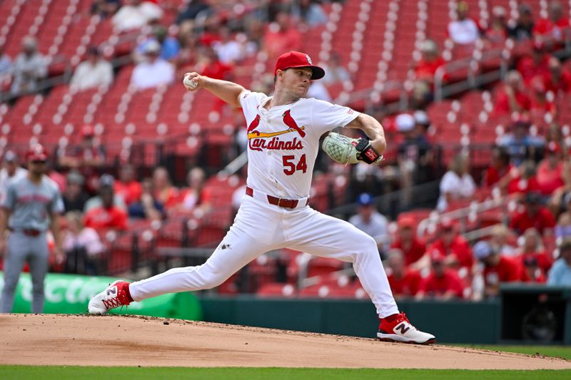 Sep 12, 2024; St. Louis, Missouri, USA;  St. Louis Cardinals starting pitcher Sonny Gray (54) pitches against the Cincinnati Reds during the first inning at Busch Stadium. Mandatory Credit: Jeff Curry-Imagn Images