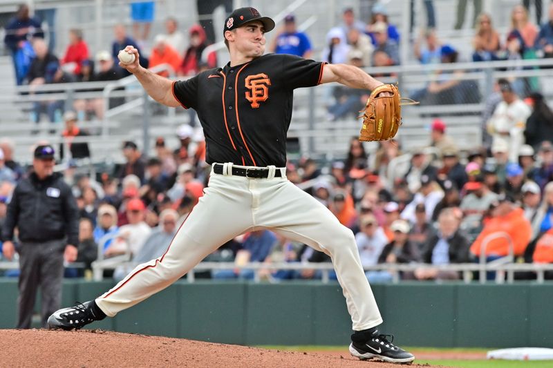 Mar 22, 2023; Scottsdale, Arizona, USA; San Francisco Giants starting pitcher Ross Stripling (48) throws in the first inning against the Texas Rangers during a Spring Training game at Scottsdale Stadium. Mandatory Credit: Matt Kartozian-USA TODAY Sports