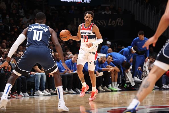 WASHINGTON, DC -? NOVEMBER 15: Jordan Poole #13 of the Washington Wizards dribbles the ball during the game against the Dallas Mavericks on November 15, 2023 at Capital One Arena in Washington, DC. NOTE TO USER: User expressly acknowledges and agrees that, by downloading and or using this Photograph, user is consenting to the terms and conditions of the Getty Images License Agreement. Mandatory Copyright Notice: Copyright 2023 NBAE (Photo by Stephen Gosling/NBAE via Getty Images)