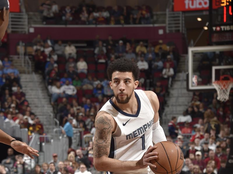 CLEVELAND, OH - APRIL 10: Scotty Pippen Jr. #1 of the Memphis Grizzlies dribbles the ball during the game against the Cleveland Cavaliers on April 10, 2024 at Rocket Mortgage FieldHouse in Cleveland, Ohio. NOTE TO USER: User expressly acknowledges and agrees that, by downloading and/or using this Photograph, user is consenting to the terms and conditions of the Getty Images License Agreement. Mandatory Copyright Notice: Copyright 2024 NBAE (Photo by David Liam Kyle/NBAE via Getty Images)