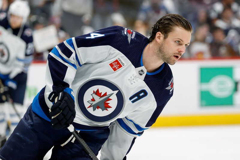 Apr 26, 2024; Denver, Colorado, USA; Winnipeg Jets defenseman Josh Morrissey (44) before game three of the first round of the 2024 Stanley Cup Playoffs against the Colorado Avalanche at Ball Arena. Mandatory Credit: Isaiah J. Downing-USA TODAY Sports