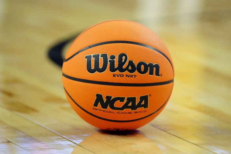 Mar 13, 2024; Las Vegas, NV, USA; A Wilson EVO NXT basketball on the court at the T-Mobile Arena. Mandatory Credit: Kirby Lee-USA TODAY Sports