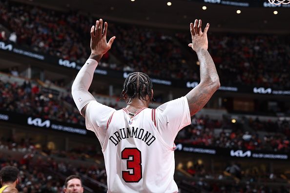 CHICAGO, IL - DECEMBER 28: Andre Drummond #3 of the Chicago Bulls stands on the court during the game against the Indiana Pacers on December 28, 2023 at United Center in Chicago, Illinois. NOTE TO USER: User expressly acknowledges and agrees that, by downloading and or using this photograph, User is consenting to the terms and conditions of the Getty Images License Agreement. Mandatory Copyright Notice: Copyright 2023 NBAE (Photo by Jeff Haynes/NBAE via Getty Images)