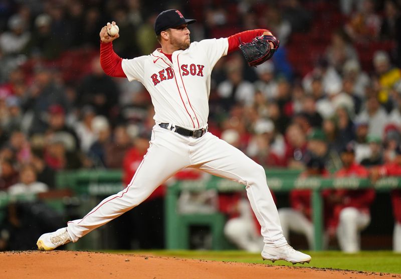 Apr 10, 2024; Boston, Massachusetts, USA; Boston Red Sox pitcher Kutter Crawford (50) throws a pitch against the Baltimore Orioles in the first inning at Fenway Park. Mandatory Credit: David Butler II-USA TODAY Sports