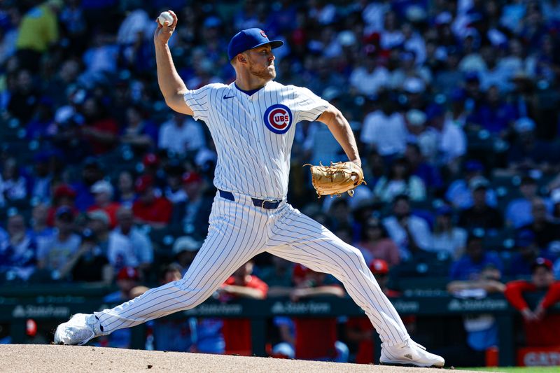 Sep 27, 2025; Chicago, Illinois, USA; Chicago Cubs starting pitcher Jameson Taillon (50) delivers a pitch against the St. Louis Cardinals during the first inning at Wrigley Field. Mandatory Credit: Kamil Krzaczynski-Imagn Images