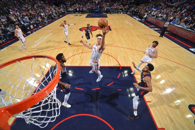 PHILADELPHIA, PA - JANUARY 22: Zach Collins #23 of the San Antonio Spurs drives to the basket during the game against the Philadelphia 76ers on January 22, 2024 at the Wells Fargo Center in Philadelphia, Pennsylvania NOTE TO USER: User expressly acknowledges and agrees that, by downloading and/or using this Photograph, user is consenting to the terms and conditions of the Getty Images License Agreement. Mandatory Copyright Notice: Copyright 2024 NBAE (Photo by Jesse D. Garrabrant/NBAE via Getty Images)