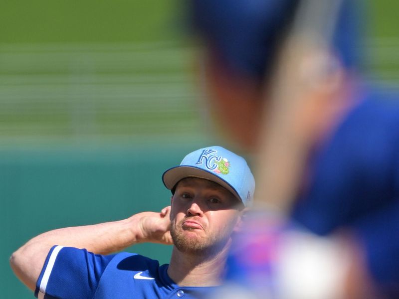 Feb 20, 2026; Surprise, Arizona, USA;  Kansas City Royals pitcher Stephen Kolek (32) delivers to the plate in the first inning against the Texas Rangers at Surprise Stadium. Mandatory Credit: Jayne Kamin-Oncea-Imagn Images