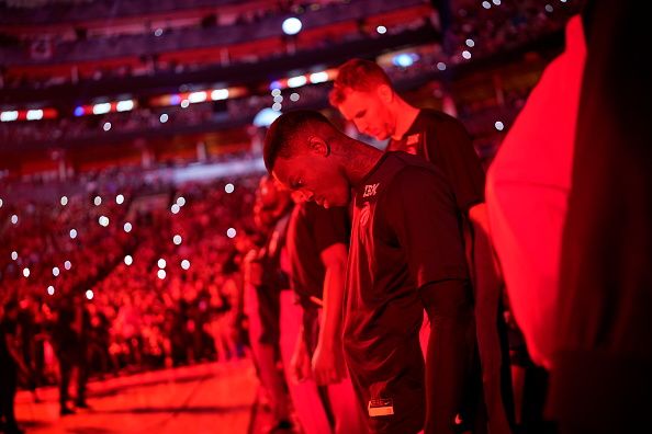 TORONTO, CANADA - OCTOBER 25: Dennis Schroder #17 of the Toronto Raptors looks on before the game against the Minnesota Timberwolves on October 25, 2023 at the Scotiabank Arena in Toronto, Ontario, Canada.  NOTE TO USER: User expressly acknowledges and agrees that, by downloading and or using this Photograph, user is consenting to the terms and conditions of the Getty Images License Agreement.  Mandatory Copyright Notice: Copyright 2023 NBAE (Photo by Mark Blinch/NBAE via Getty Images)