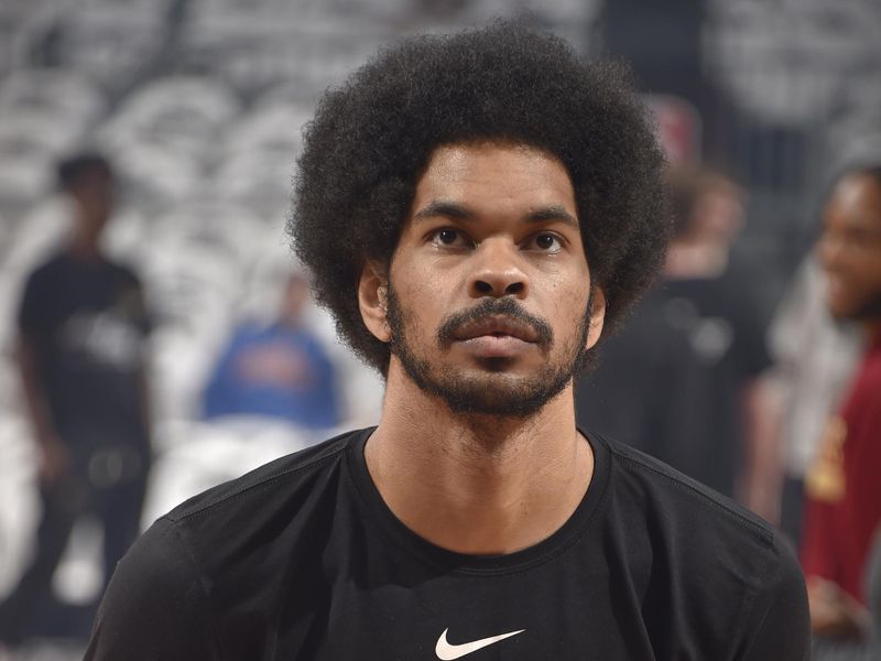 CLEVELAND, OH - APRIL 15: Jarrett Allen #31 of the Cleveland Cavaliers warms up before the game against the New York Knicks during the 2023 Round 1 Game 1 NBA Playoffs on April 15, 2023 at Rocket Mortgage FieldHouse in Cleveland, Ohio. NOTE TO USER: User expressly acknowledges and agrees that, by downloading and/or using this Photograph, user is consenting to the terms and conditions of the Getty Images License Agreement. Mandatory Copyright Notice: Copyright 2023 NBAE (Photo by David Liam Kyle/NBAE via Getty Images)