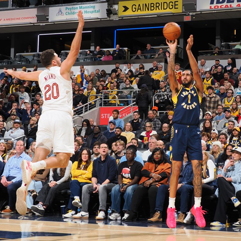 INDIANAPOLIS, IN - JANUARY 14:  Obi Toppin #1 of the Indiana Pacers shoots the ball during the game against the Cleveland Cavaliers on January 14, 2025 at Gainbridge Fieldhouse in Indianapolis, Indiana. NOTE TO USER: User expressly acknowledges and agrees that, by downloading and or using this Photograph, user is consenting to the terms and conditions of the Getty Images License Agreement. Mandatory Copyright Notice: Copyright 2025 NBAE (Photo by Ron Hoskins/NBAE via Getty Images)