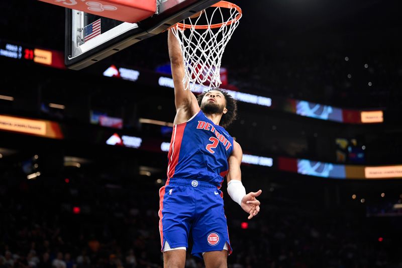 PHOENIX, ARIZONA - OCTOBER 11: Cade Cunningham #2 of the Detroit Pistons scores against the Phoenix Suns during the first half of the preseason game at Footprint Center on October 11, 2024 in Phoenix, Arizona.  NOTE TO USER: User expressly acknowledges and agrees that, by downloading and/or using this photograph, user is consenting to the terms and conditions of the Getty Images License Agreement. (Photo by Kelsey Grant/Getty Images)