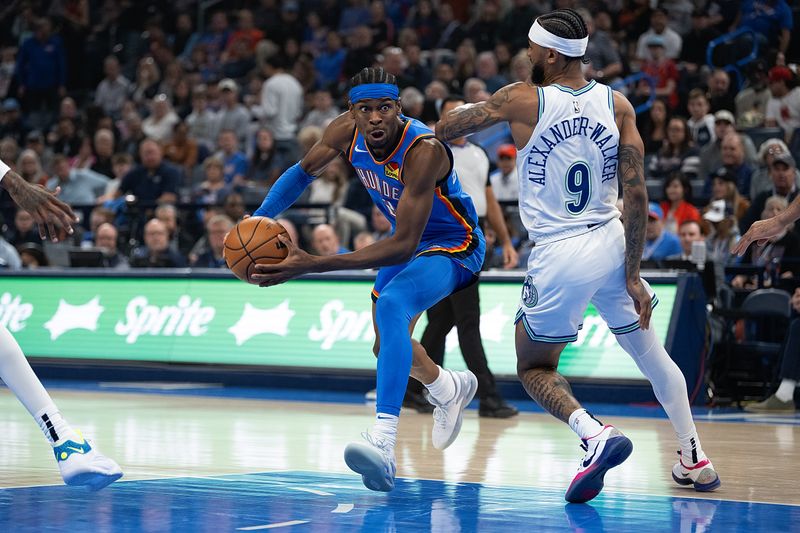 OKLAHOMA CITY, OKLAHOMA - JANUARY 29: Shai Gilgeous-Alexander #2 of the Oklahoma City Thunder drives the lane during the first half against the Minnesota Timberwolves at Paycom Center on January 29, 2024 in Oklahoma City, Oklahoma. NOTE TO USER: User expressly acknowledges and agrees that, by downloading and or using this Photograph, user is consenting to the terms and conditions of the Getty Images License Agreement. (Photo by Joshua Gateley/Getty Images)