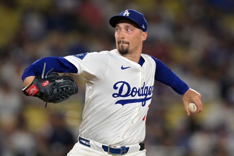Sep 17, 2025; Los Angeles, California, USA; Los Angeles Dodgers pitcher Blake Snell (7) throws a pitch against the Philadelphia Phillies in the first inning at Dodger Stadium. Mandatory Credit: Jayne Kamin-Oncea-Imagn Images