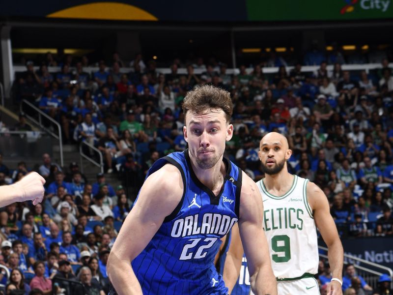ORLANDO, FL - APRIL 25: Franz Wagner #22 of the Orlando Magic dribbles the ball during Round One, Game Three of the 2025 NBA Playoffs on April 25, 2025 at Kia Center in Orlando, Florida. NOTE TO USER: User expressly acknowledges and agrees that, by downloading and or using this photograph, User is consenting to the terms and conditions of the Getty Images License Agreement. Mandatory Copyright Notice: Copyright 2025 NBAE (Photo by Fernando Medina/NBAE via Getty Images)