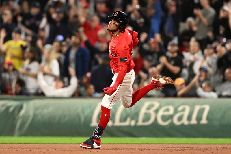 Sep 6, 2024; Boston, Massachusetts, USA; Boston Red Sox shortstop Ceddanne Rafaela (43) runs the bases after hitting a two-run home run against the Chicago White Sox during the seventh inning at Fenway Park. Mandatory Credit: Brian Fluharty-Imagn Images