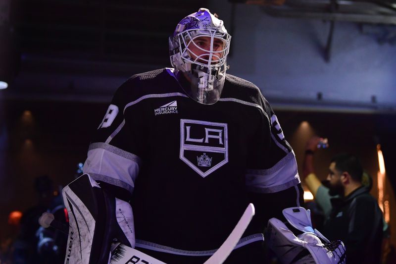 Dec 30, 2023; Los Angeles, California, USA; Los Angeles Kings goaltender Cam Talbot (39) before playing against the Edmonton Oilers at Crypto.com Arena. Mandatory Credit: Gary A. Vasquez-USA TODAY Sports