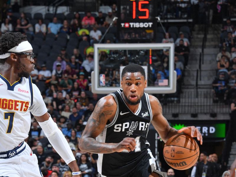 SAN ANTONIO, TX - APRIL 12:  Blake Wesley #14 of the San Antonio Spurs goes to the basket during the game on April 12, 2024 at the Frost Bank Center in San Antonio, Texas. NOTE TO USER: User expressly acknowledges and agrees that, by downloading and or using this photograph, user is consenting to the terms and conditions of the Getty Images License Agreement. Mandatory Copyright Notice: Copyright 2024 NBAE (Photos by Michael Gonzales/NBAE via Getty Images)