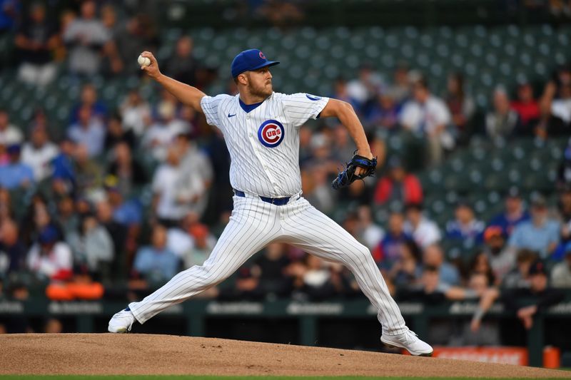 Aug 21, 2024; Chicago, Illinois, USA; Chicago Cubs starting pitcher Jameson Taillon (50) pitches during the first inning against the Detroit Tigers at Wrigley Field. Mandatory Credit: Patrick Gorski-USA TODAY Sports