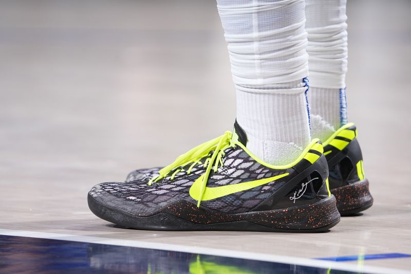 DALLAS, TX - MARCH 13: The sneakers worn by Gary Payton II #0 of the Golden State Warriors during the game against the Dallas Mavericks on March 13, 2024 at the American Airlines Center in Dallas, Texas. NOTE TO USER: User expressly acknowledges and agrees that, by downloading and or using this photograph, User is consenting to the terms and conditions of the Getty Images License Agreement. Mandatory Copyright Notice: Copyright 2024 NBAE (Photo by Glenn James/NBAE via Getty Images)