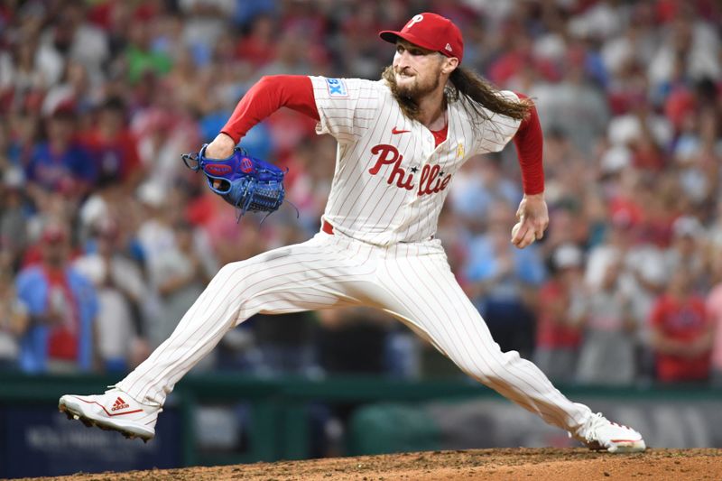 Sep 1, 2024; Philadelphia, Pennsylvania, USA; Philadelphia Phillies pitcher Matt Strahm (25) throws a pitch during the ninth inning against the Atlanta Braves at Citizens Bank Park. Mandatory Credit: Eric Hartline-USA TODAY Sports