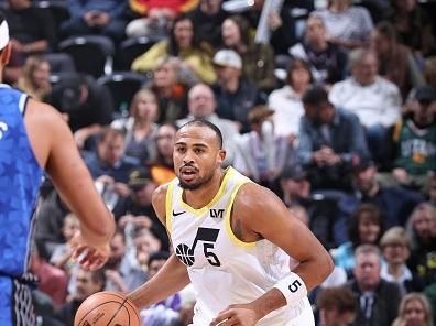 SALT LAKE CITY, UT - NOVEMBER 2: Talen Horton-Tucker #5 of the Utah Jazz dribbles the ball during the game against the Orlando Magic on November 2, 2023 at Delta Center in Salt Lake City, Utah. NOTE TO USER: User expressly acknowledges and agrees that, by downloading and or using this Photograph, User is consenting to the terms and conditions of the Getty Images License Agreement. Mandatory Copyright Notice: Copyright 2023 NBAE (Photo by Melissa Majchrzak/NBAE via Getty Images)