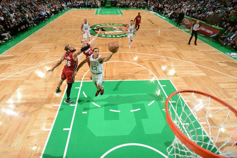 BOSTON, MA - MAY 17: Malcolm Brogdon #13 of the Boston Celtics drives to the basket during Game 1 of the Eastern Conference Finals 2023 NBA Playoffs on May 17, 2023 at the TD Garden in Boston, Massachusetts. NOTE TO USER: User expressly acknowledges and agrees that, by downloading and or using this photograph, User is consenting to the terms and conditions of the Getty Images License Agreement. Mandatory Copyright Notice: Copyright 2023 NBAE  (Photo by Brian Babineau/NBAE via Getty Images)