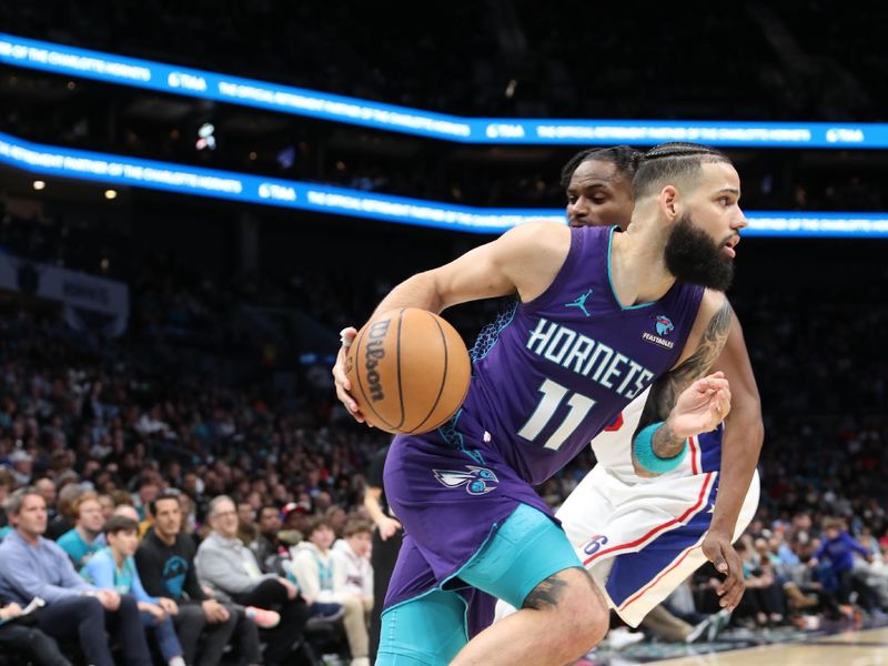 CHARLOTTE, NC - JANUARY 20:  Cody Martin #11 of the Charlotte Hornets goes to the basket during the game on January 20, 2024 at Spectrum Center in Charlotte, North Carolina. NOTE TO USER: User expressly acknowledges and agrees that, by downloading and or using this photograph, User is consenting to the terms and conditions of the Getty Images License Agreement.  Mandatory Copyright Notice:  Copyright 2024 NBAE (Photo by Brock Williams-Smith/NBAE via Getty Images)