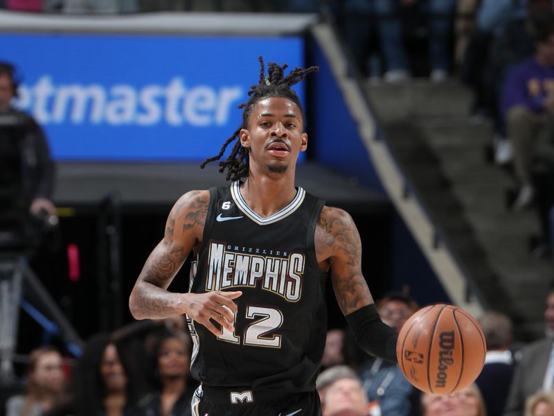 MEMPHIS, TN - NOVEMBER 18: Ja Morant #12 of the Memphis Grizzlies dribbles the ball during the game against the Oklahoma City Thunder on November 18, 2022 at FedExForum in Memphis, Tennessee. NOTE TO USER: User expressly acknowledges and agrees that, by downloading and or using this photograph, User is consenting to the terms and conditions of the Getty Images License Agreement. Mandatory Copyright Notice: Copyright 2022 NBAE (Photo by Joe Murphy/NBAE via Getty Images)