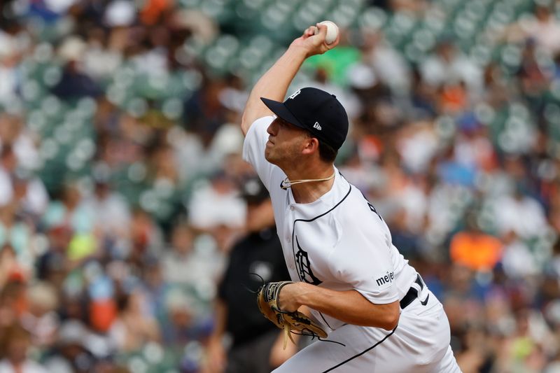 Aug 23, 2023; Detroit, Michigan, USA;  Detroit Tigers relief pitcher Beau Brieske (4) pitches in the eighth inning against the Chicago Cubs at Comerica Park. Mandatory Credit: Rick Osentoski-USA TODAY Sports