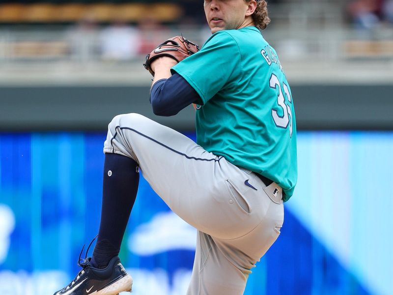 May 9, 2024; Minneapolis, Minnesota, USA; Seattle Mariners starting pitcher Logan Gilbert (36) delivers a pitch against the Minnesota Twins during the second inning at Target Field. Mandatory Credit: Matt Krohn-USA TODAY Sports