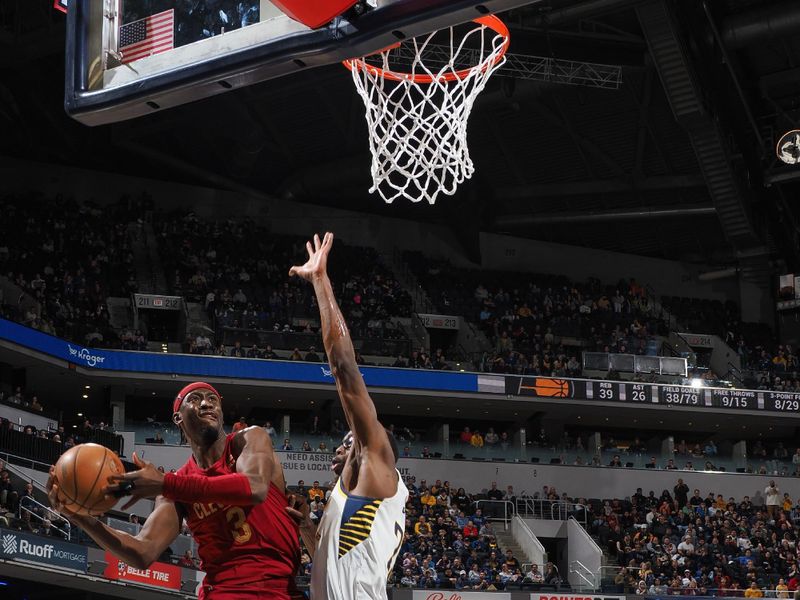 INDIANAPOLIS, IN - MARCH 18:  Caris LeVert #3 of the Cleveland Cavaliers goes to the basket during the game on March 18, 2024 at Gainbridge Fieldhouse in Indianapolis, Indiana. NOTE TO USER: User expressly acknowledges and agrees that, by downloading and or using this Photograph, user is consenting to the terms and conditions of the Getty Images License Agreement. Mandatory Copyright Notice: Copyright 2024 NBAE (Photo by Ron Hoskins/NBAE via Getty Images)