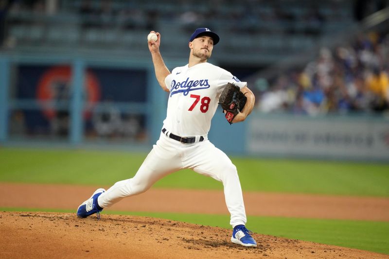 Jun 15, 2023; Los Angeles, California, USA; Los Angeles Dodgers starting pitcher Michael Grove (78) throws in the third inning against the Chicago White Sox at Dodger Stadium. Mandatory Credit: Kirby Lee-USA TODAY Sports