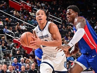 DETROIT, MI - DECEMBER 6: Desmond Bane #22 of the Memphis Grizzlies goes to the basket during the game on December 6, 2023 at Little Caesars Arena in Detroit, Michigan. NOTE TO USER: User expressly acknowledges and agrees that, by downloading and/or using this photograph, User is consenting to the terms and conditions of the Getty Images License Agreement. Mandatory Copyright Notice: Copyright 2023 NBAE (Photo by Chris Schwegler/NBAE via Getty Images)